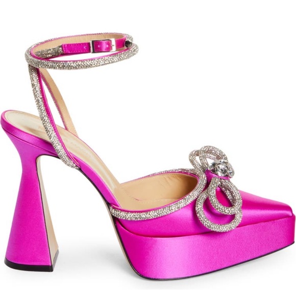 Mach and Mach double crystal bow satin platform pump - Picture 3 of 11